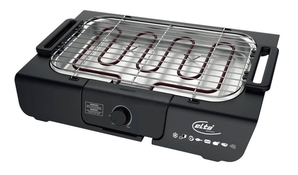 Elta Elektrischer Tischgrill 2000W – Auto-Thermostat, Rostschutzgrill, für Indoor & Outdoor