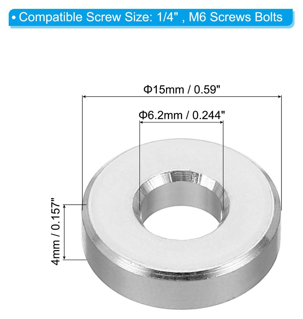 M6 5Stk Runde Aluminum Abstandshalter Metall Unterlegscheiben 6.2mm ID x 15mm AD x 4mm L Dicke Distanzhš¹lsen Schraube Abstand fš¹r 1/4" oder M...