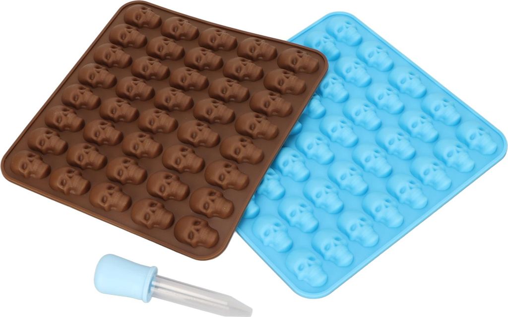 Schädel Silikonform Eiswürfelform für Halloween Nachbildung Dessert Schokolade 2Pcs Braun Blau