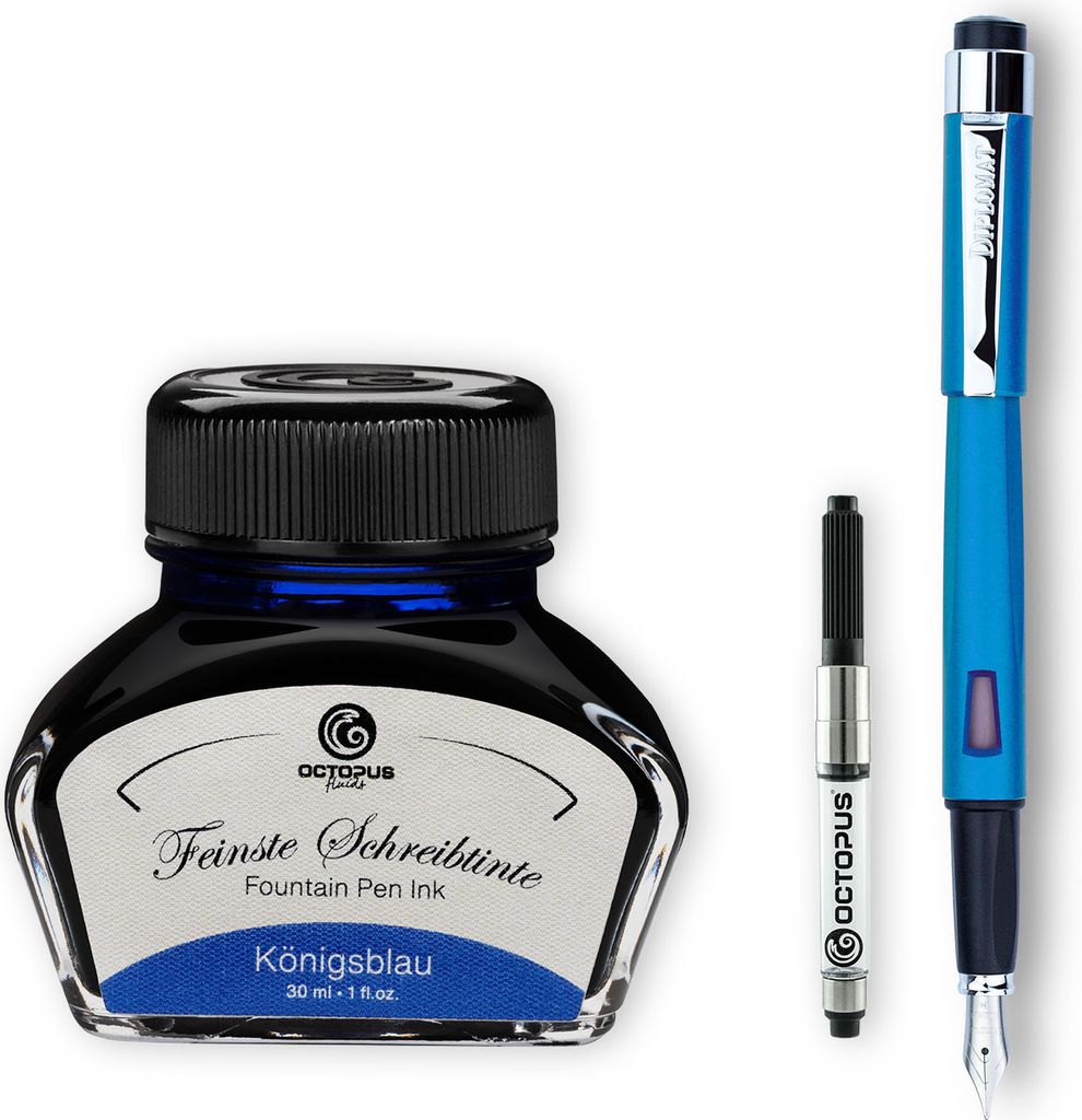 Füllfederhalter Diplomat Magnum Ägäis Blau mit Schreibtinte und Tintenkonverter, Stärke M