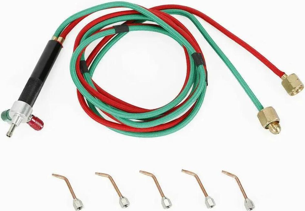 Mini Mikro Lötbrenner für Schmuck - Schweiß-/Sauerstoffbrenner - 5 Düsen - 2 m Schlauch - Kupfer/Aluminium