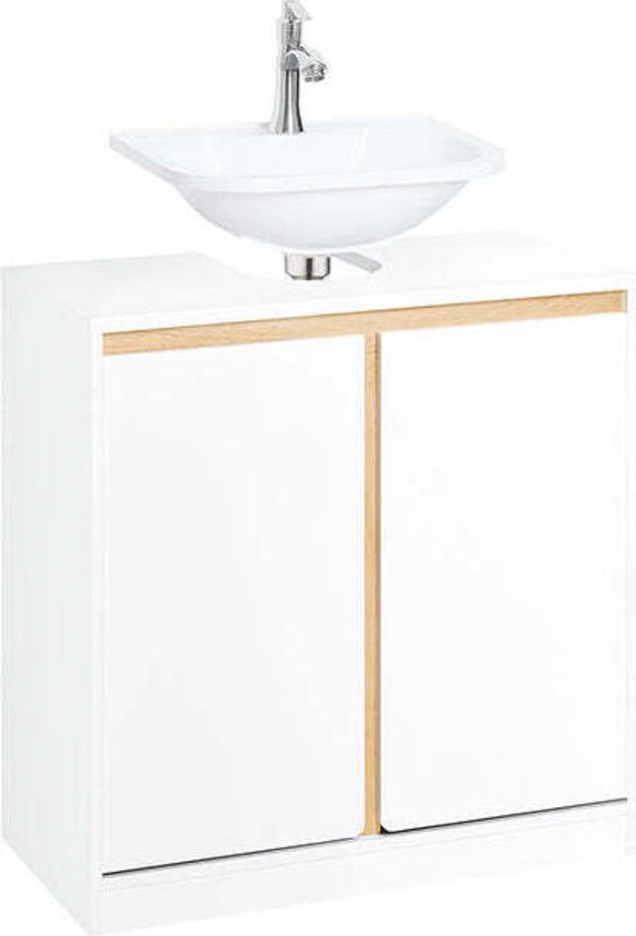 Rootz Waschbeckenunterschrank - Badezimmerschrank - Waschbeckenunterschrank - MDF & Gummiholz - Stilvolles Weiß - Platzsparendes Design - 60cm x 6...