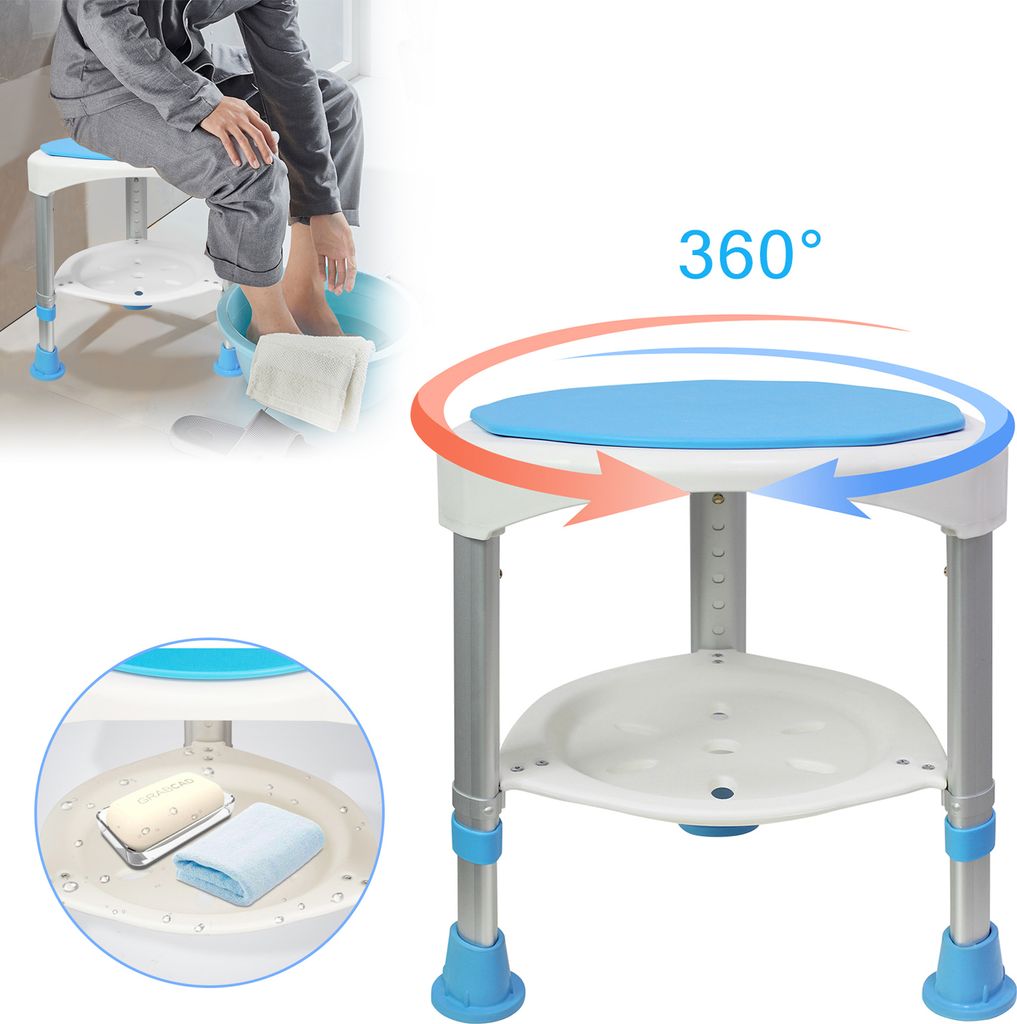 TWOLIIN Duschhocker Badhocker Höhenverstellbar 360°Drehbarer 200kg - Duschstuhl Duschhilfe Duschsitz Badsitz (Duschhocker Höhenverstellbar 360°...