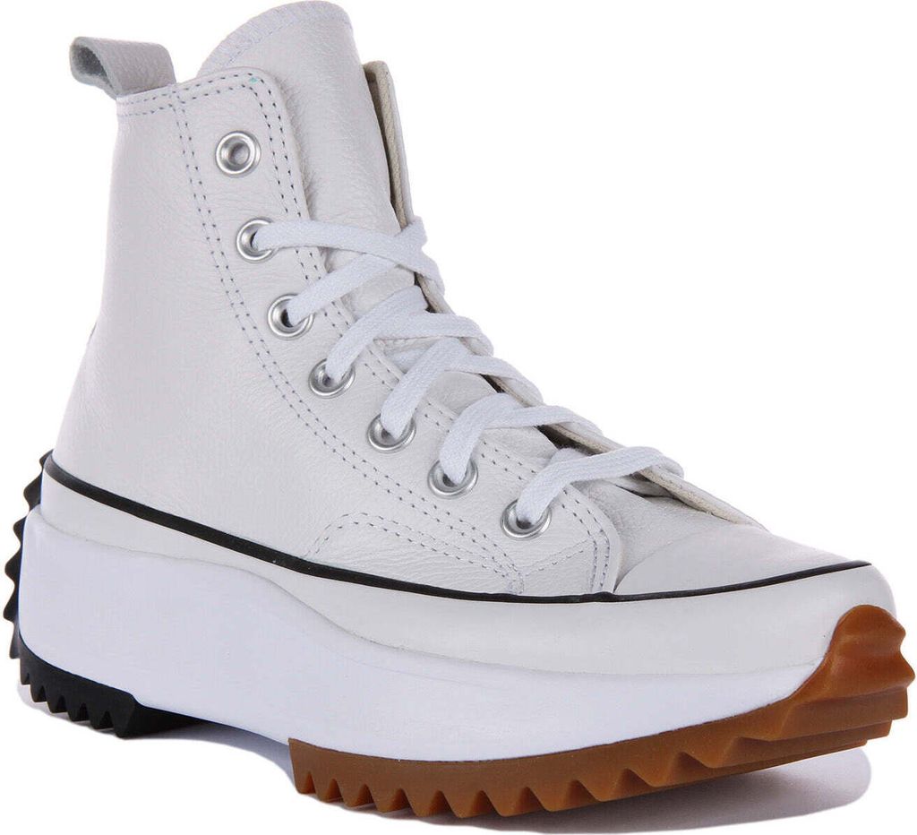 Converse Run Star Hike Foundational Leather Schnürung Plattform Turnschuhe Weiß Gummi – 6 UK – 40 EU – 7M/8,5F US / Weißer Gummi