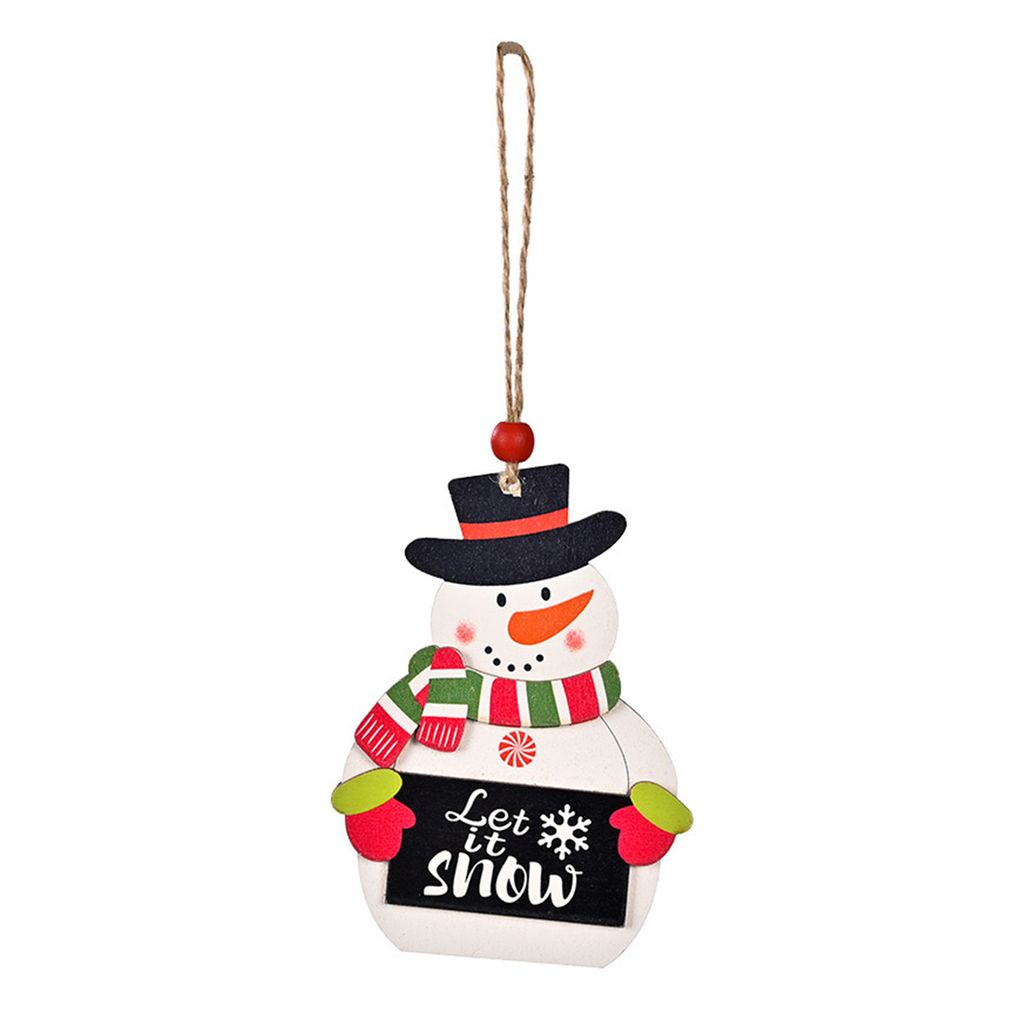 Süße hellfarbene Weihnachtsschmuck mit Lanyard Santa Claus Snowman Elk Weihnachtsbaum Holz Anhänger Partyzubehör-Schneemann