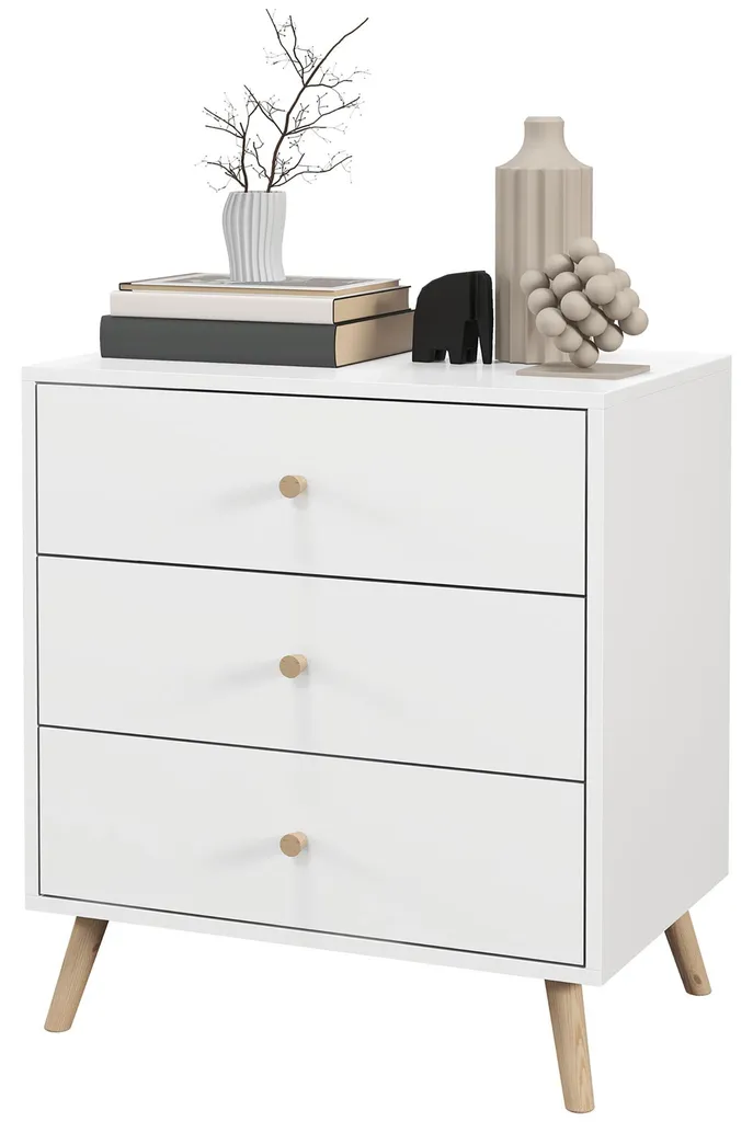 Petite commode 3 tiroirs gain de place blanche et bois - Solution rangement - 2
