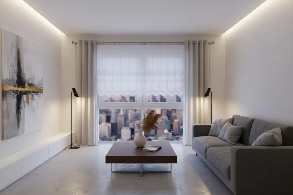 Tenda Bianca Effetto Lino con Pizzo 263cm | Qualità Polacca Regolabile