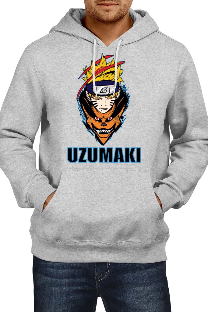 Herren Kapuzenpullover Japan Animation Manga Anime Comics Naruto Uzumaki 01 Fox Kid, Man S / Grau