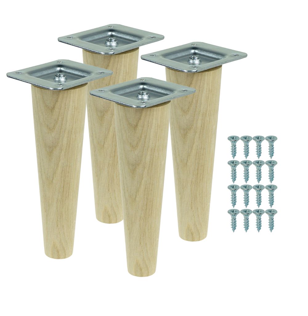 Möbelbeine aus massiver, unbehandelter Eiche, gerade Form, 15 cm, Montagefertiges Set, 4 Stück mit Schrauben