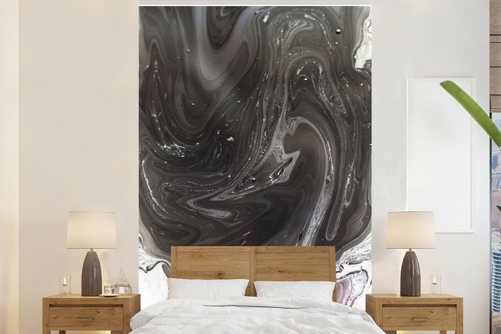 MuchoWow Fototapete für Wohnzimmer oder Schlafzimmer Wandtapete Vinyl Motivtapete Marmor - Grau - Weiß - Schwarz - 180x280 cm - Wallpaper