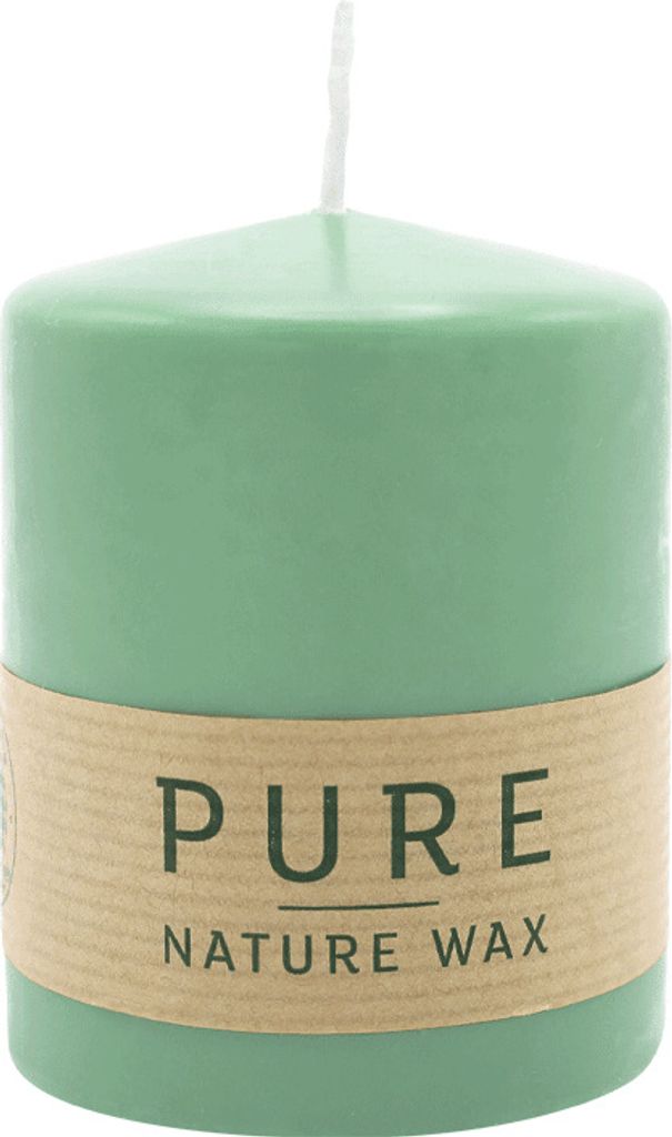 100% PURE, NATURAL WAX, Stumpenkerze, Smaragd, WENZEL, 90/70 mm, Brenndauer ca. 38h, 100% plastikfrei