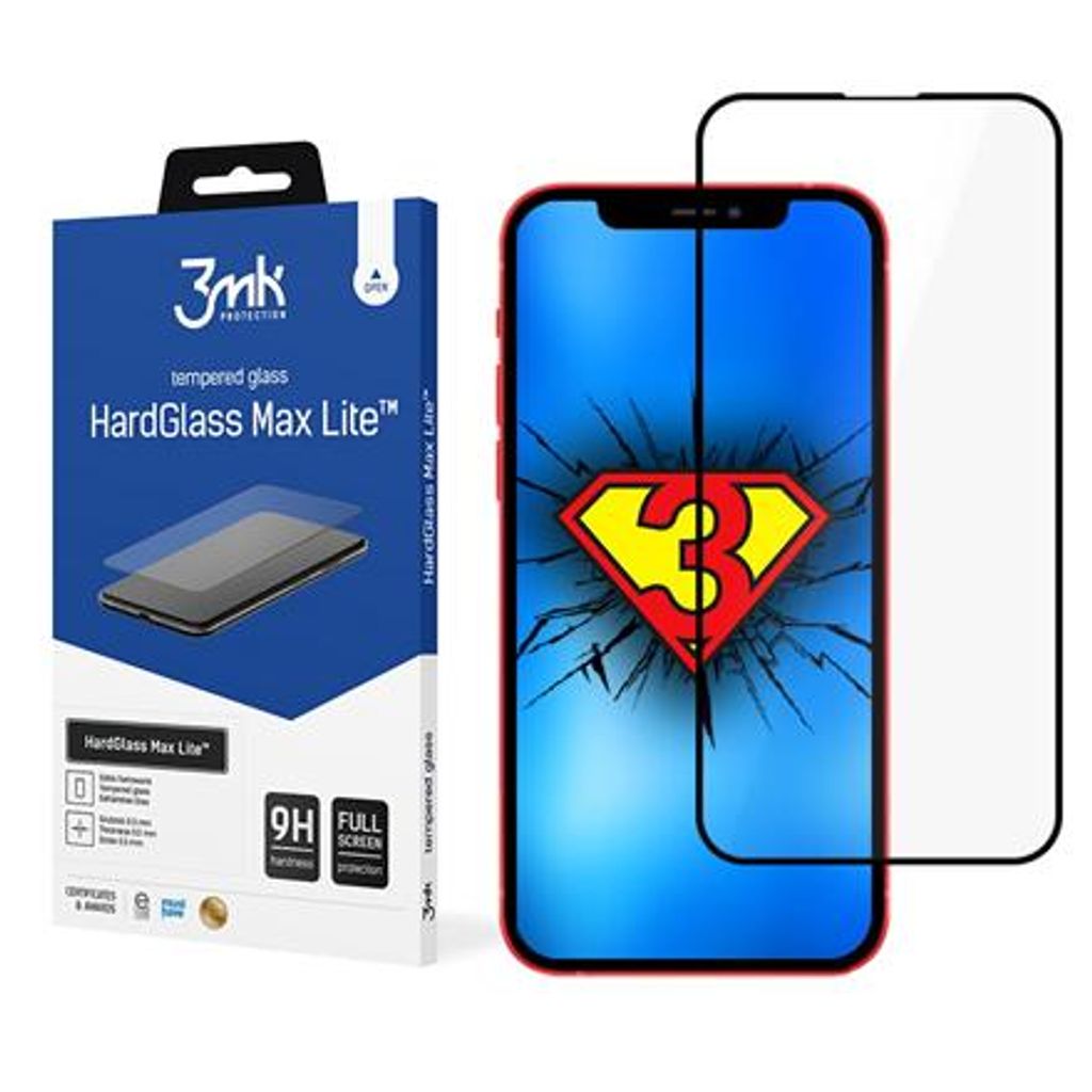 3mk HardGlass Max Lite - Tempered Glass for iPhone 13 / iPhone 13 Pro (Black)