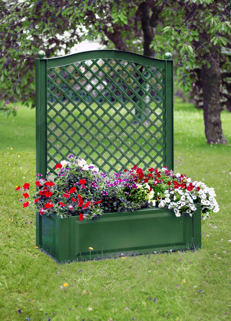 KHW Pflanzkasten mit Spalier aus Kunststoff ; Farbe: Grün ; Maße (LxBxH): 100 cm x 43 cm x 140 cm ;