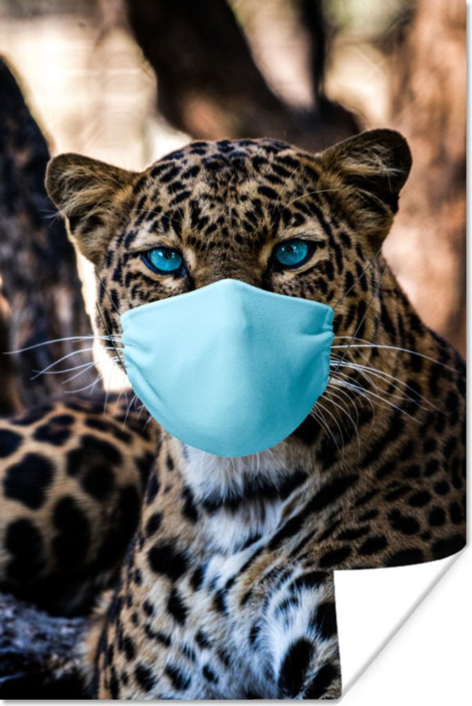 MuchoWow Poster Mundschutz - Leopard - Tiere 60x90 cm - Wanddekoration