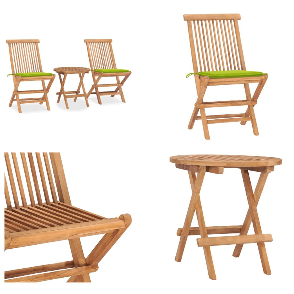 vidaXL 3 tlg. Garten Essgruppe mit Kissen Klappbar Massivholz Teak - Gartenmöbel-Set - Gartenmöbel-Sets - Gartentisch Und Stühle - Gartentische ...