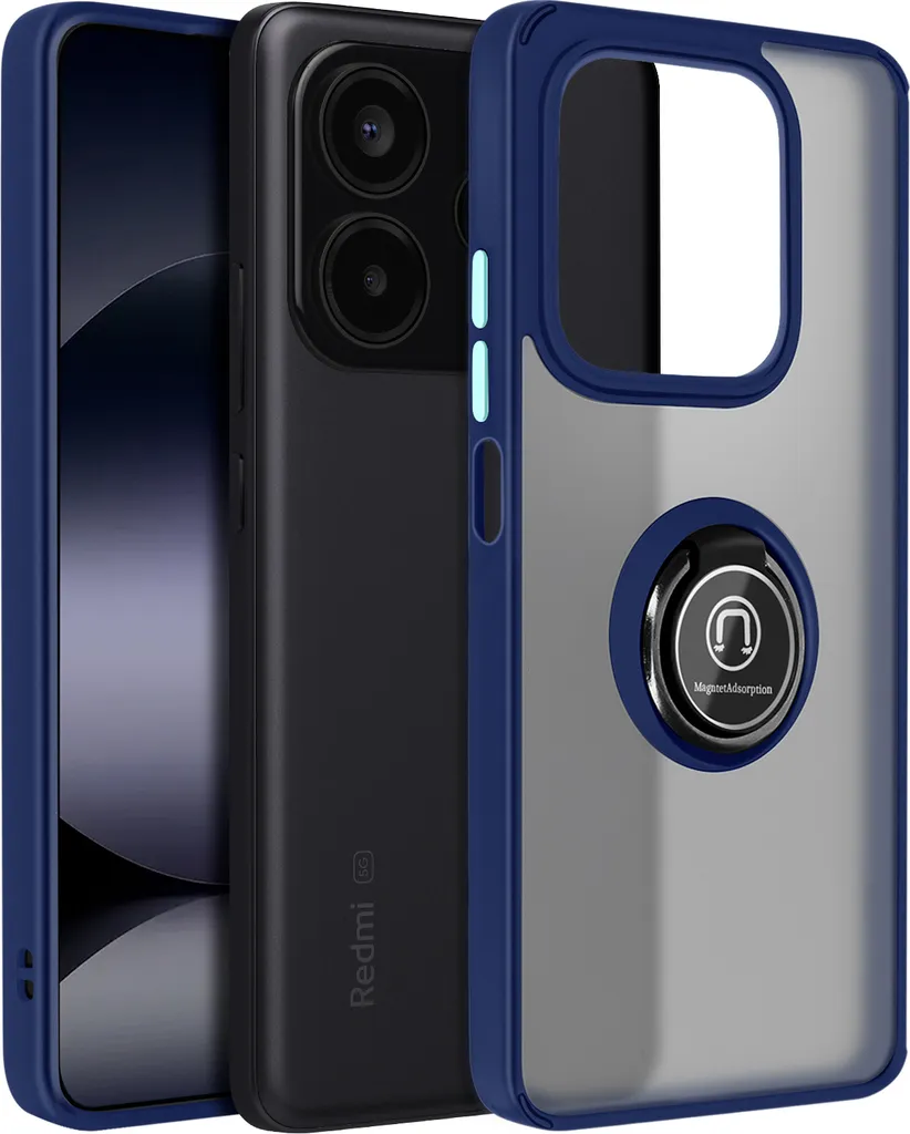 Cover Anello Metallo Xiaomi Redmi Note 14 5G Avizar Blu Scuro