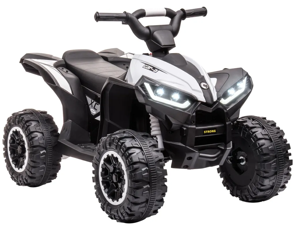 Buggy Électrique Enfant 12V Blanc et Noir avec Phares LED et Selle Confort