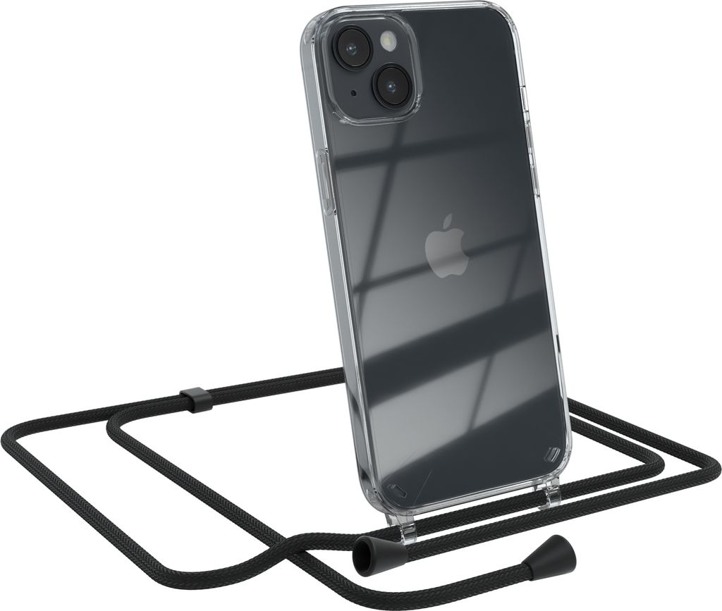 EAZY CASE Handykette kompatibel mit Apple iPhone 14 Plus, Handyhülle mit Umhängeband, Handykordel, Schutzhülle Clear, Band in Schwarz