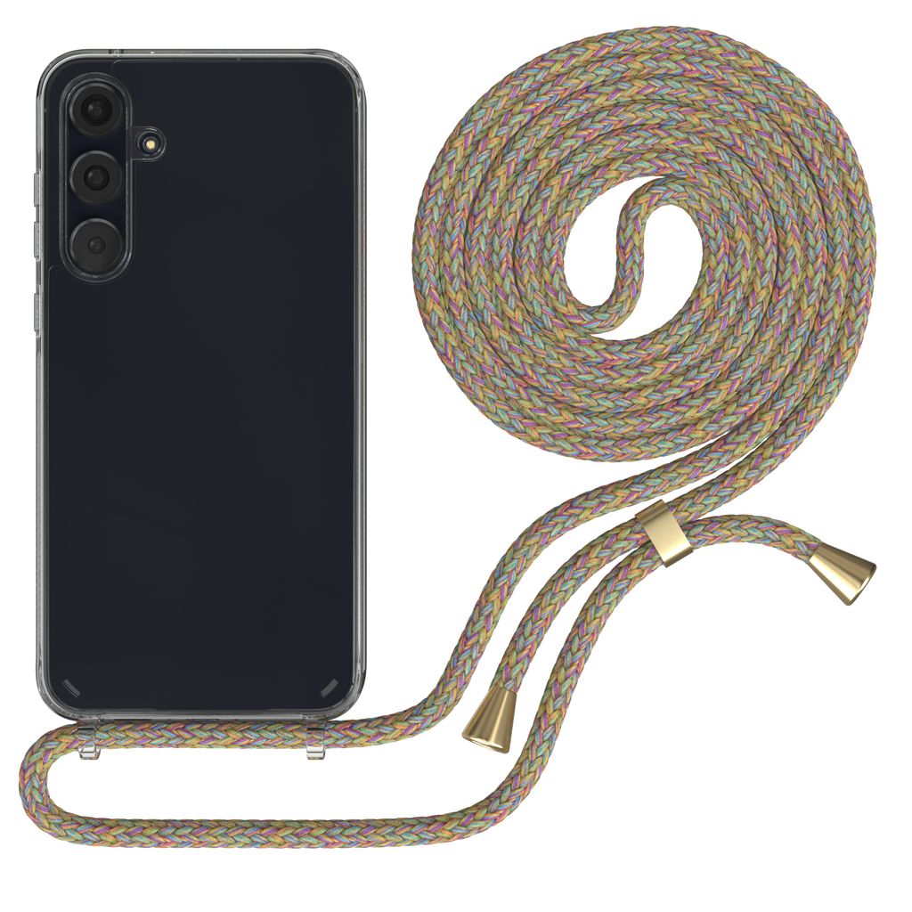 EAZY CASE Handykette kompatibel mit Samsung Galaxy A55, Handyhülle mit Umhängeband, Handykordel, Schutzhülle Clear, Band in Bunt