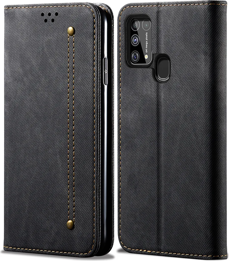 Custodia Samsung M31 Professionale: Pelle Nera e Chiusura Magnetica
