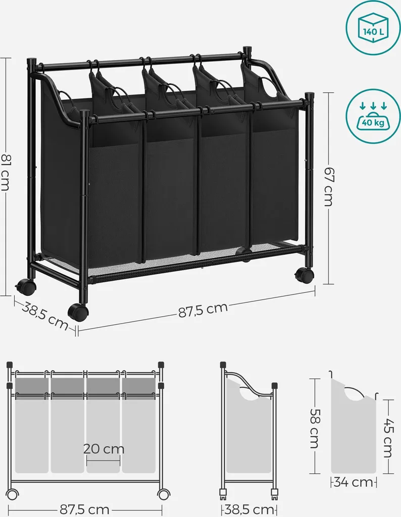 Panier à linge 4 compartiments noir : la solution pour trier sans effort - 6