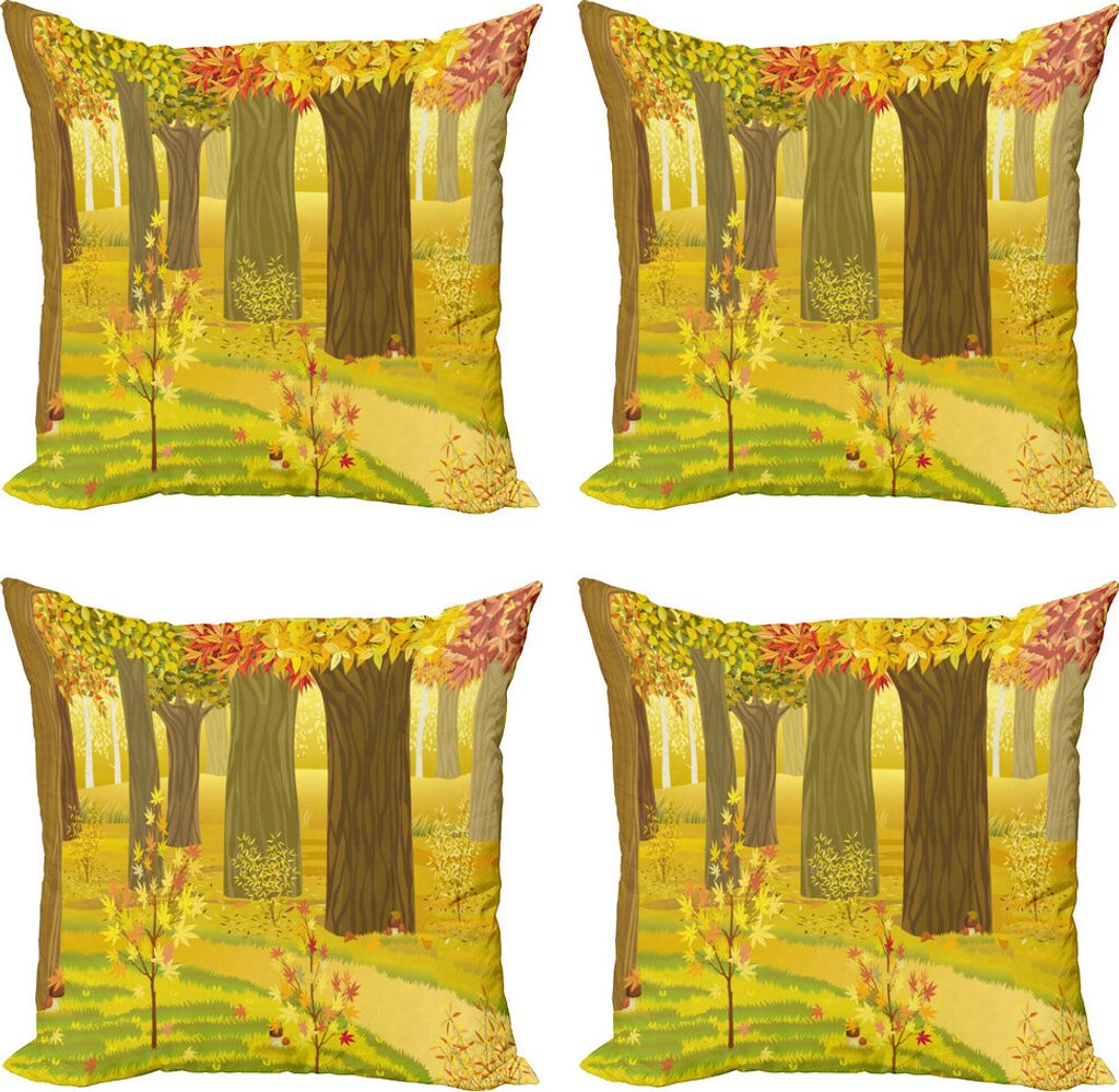 ABAKUHAUS Fallen Kissenbezug Set (4 Stück), Fantasie-Traumhafter Wald, Moderner Doppelseitiger Digitaldruck, 60 cm x 60 cm, Mehrfarbig