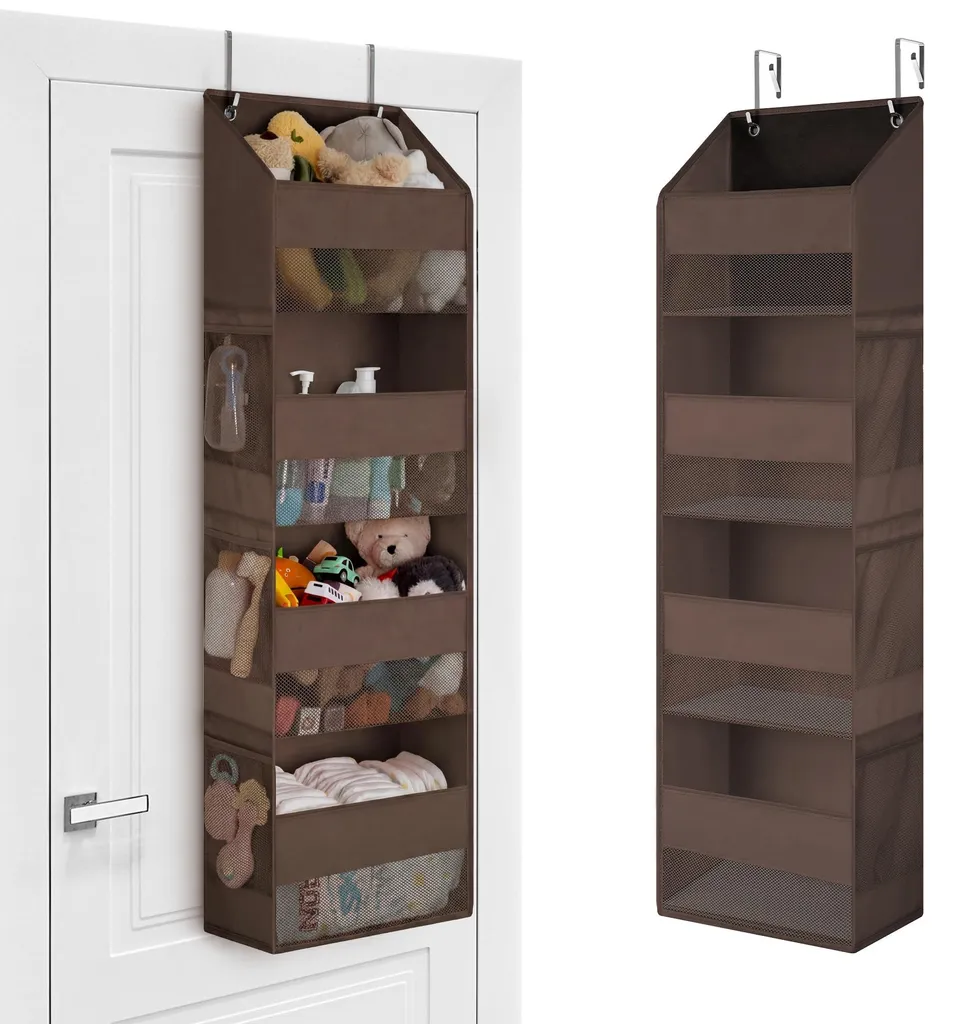Étagère de porte à 4 compartiments marron pour rangement suspendu