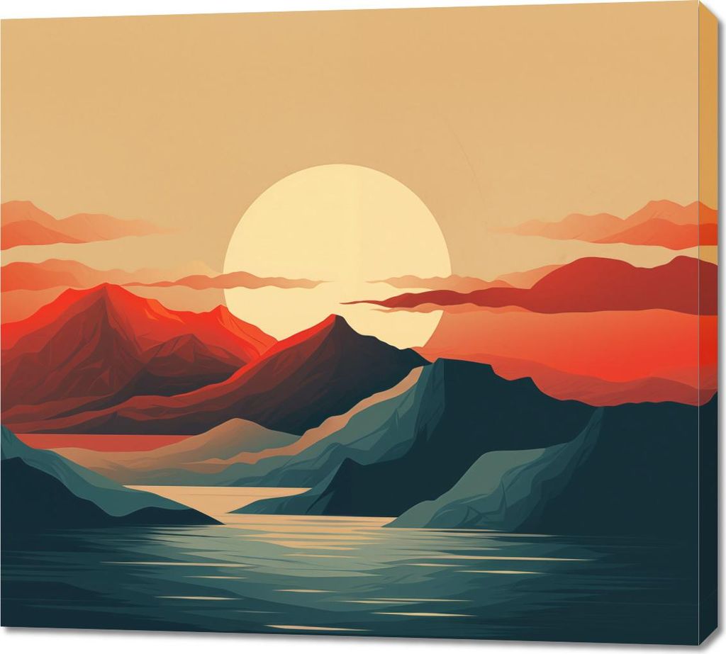 Bild 100x90cm Sonnenuntergang über den Bergen