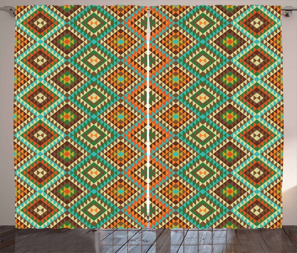 ABAKUHAUS Erdfarben Rustikaler Vorhang, Retro Folk Akzente, Wohnzimmer Universalband Gardinen mit Schlaufen und Haken, 280 x 245 cm, Mehrfarbig