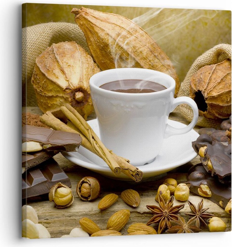 Bild auf Leinwand - Leinwandbild - Tasse Schokolade trinken Kakao - 30x30cm - Wand Bild - Wanddeko - Leinwanddruck - Bilder - Kunstdruck - Wanddeko...
