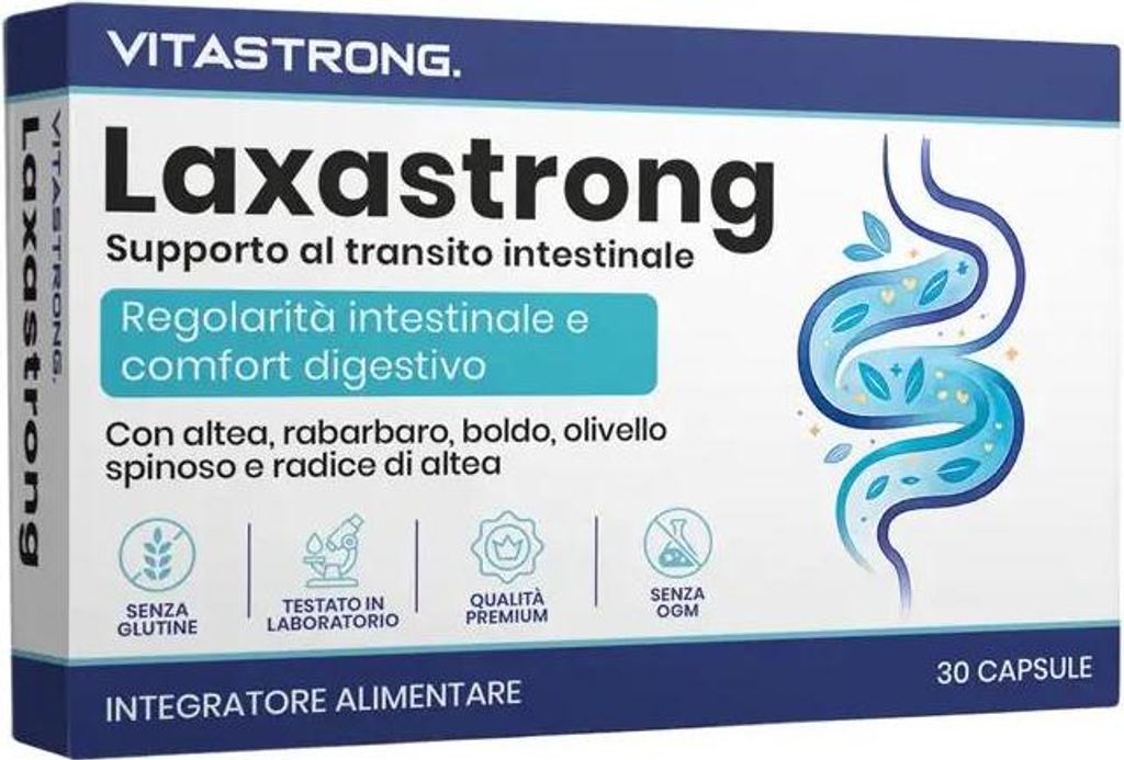 Vitastrong Laxastrong - Natürliches Nahrungsergänzungsmittel für die Regelmäßigkeit des Darms und das Wohlbefinden der Verdauung - 30 Kapseln
