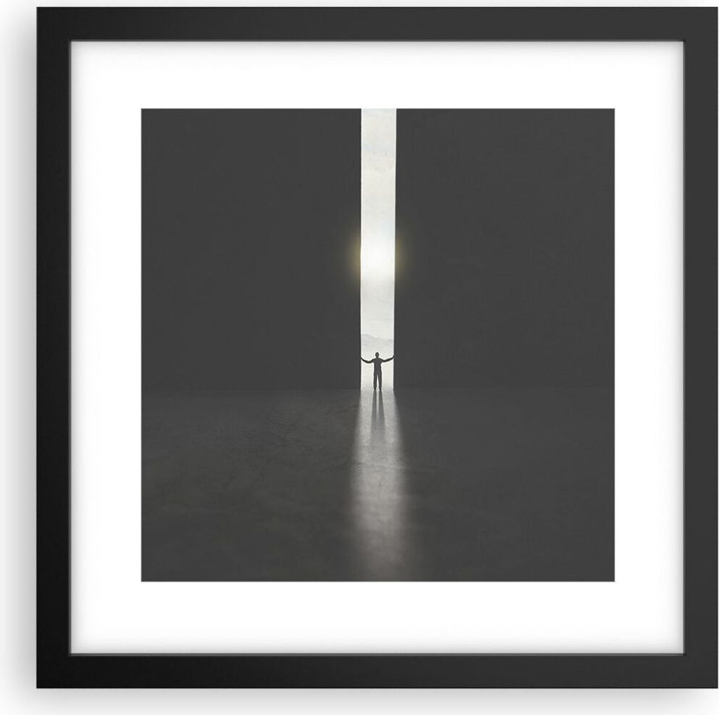 Gerahmtes Poster - Schwarzer Rahmen - Tor Mensch Licht - 30x30 cm - Wand Bild - Wanddeko - Wandbilder - Kunstposter - Wandposter - Bilderrahmen - B...