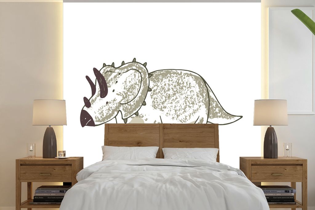 MuchoWow Fototapete für Wohnzimmer oder Schlafzimmer Wandtapete Vinyl Motivtapete Kinderzimmer - Triceratops - Dinosaurier - Jungen - Mädchen -...