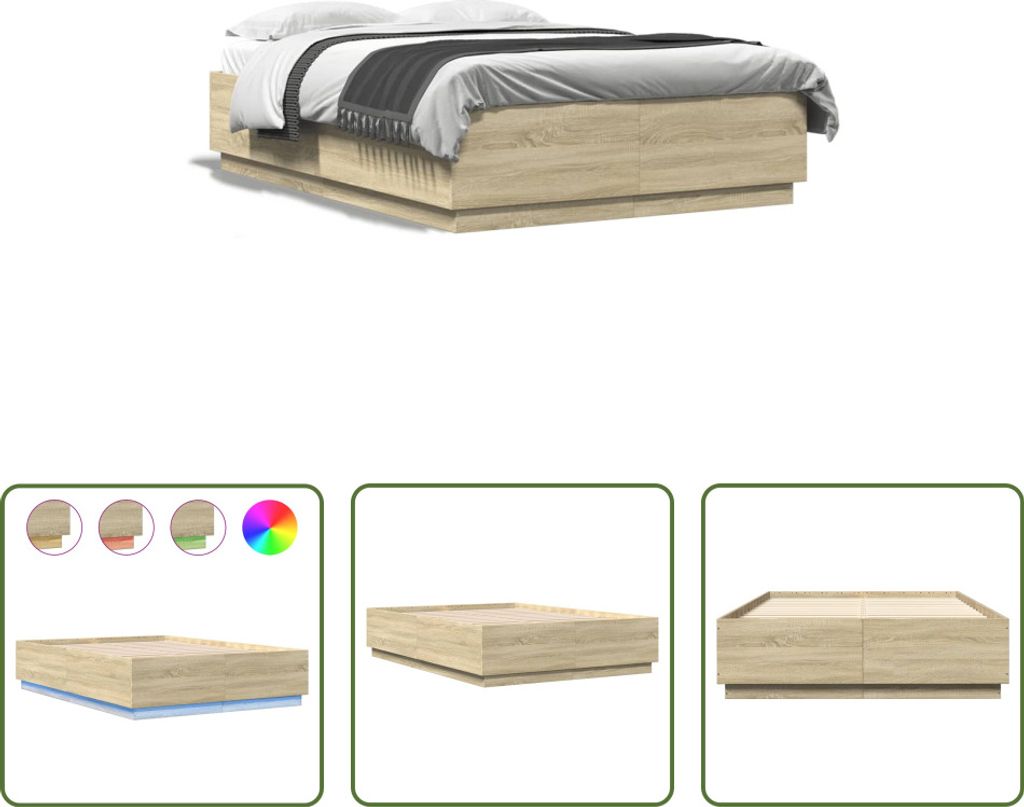 The Living Store Bettgestell mit LED Sonoma-Eiche 140x200 cm Holzwerkstoff
