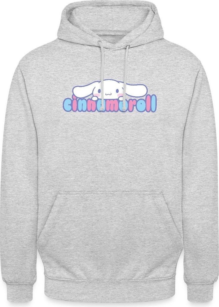 Spreadshirt Cinnamoroll Guckt Über Schriftzug Uni Hoodie, 4XL, Hellgrau meliert