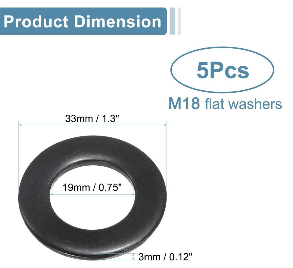 5 Stš¹ck M18 Edelstahl Unterlegscheiben, 19mm ID x 33mm OD x 3mm Dicke Schwarz Verzinkte Edelstahl Beilagscheiben fš¹r Schrauben, Muttern, Gewi...