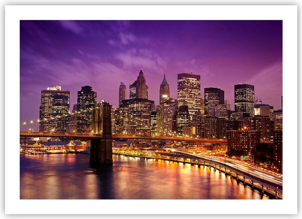 Poster - Poster ohne Rahmen - New york nacht brooklyn brücke - 70x50 cm - Wand Bild - Wanddeko - Wandbilder - Kunstposter - Wandposter - Bilder - ...