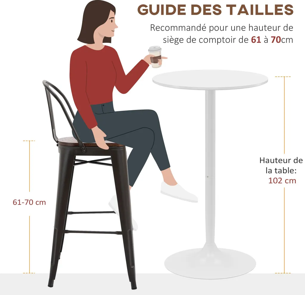 Table haute blanche stable et compacte pour studio et cuisine 60 cm - 7