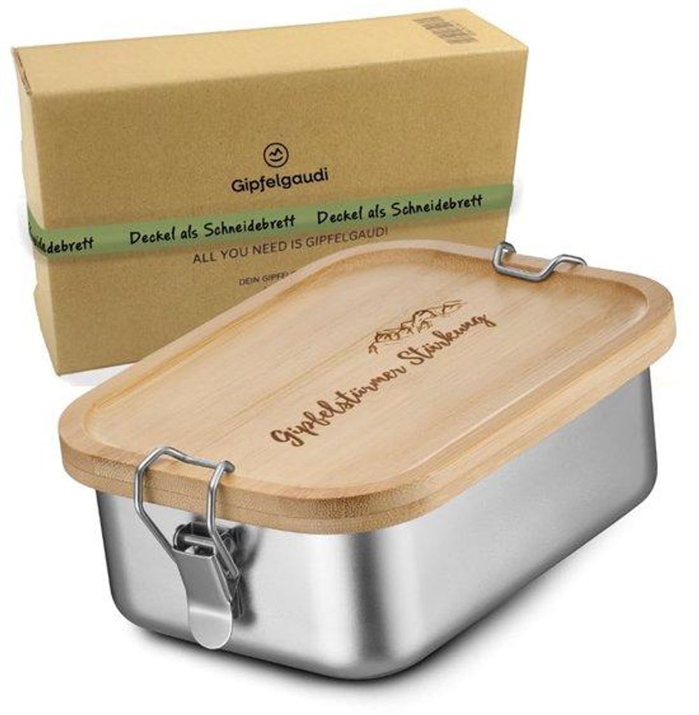 Edelstahl-Lunchbox mit Holzdeckel, hygienisch, leicht und praktisch
