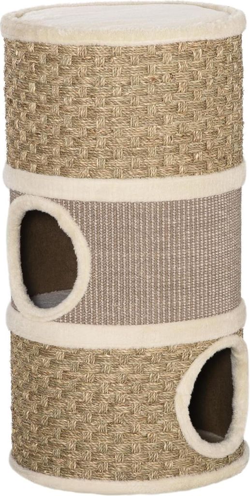 Katzenkratzbaum aus Plüsch mit Sisal und Seegras - 70 cm - Natürlich und stabil