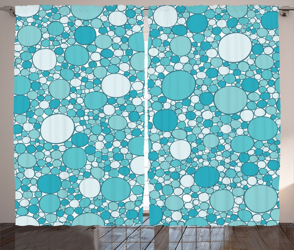 ABAKUHAUS Abstrakt Rustikaler Vorhang, Moderne Blasen-Muster, Wohnzimmer Universalband Gardinen mit Schlaufen und Haken, 280 x 175 cm, Turquoise Teal