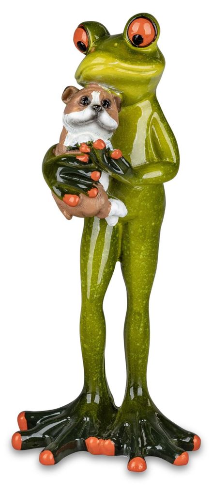 Dekofigur Froschmann mit Hund H. 17cm grün Formano Produktbild 