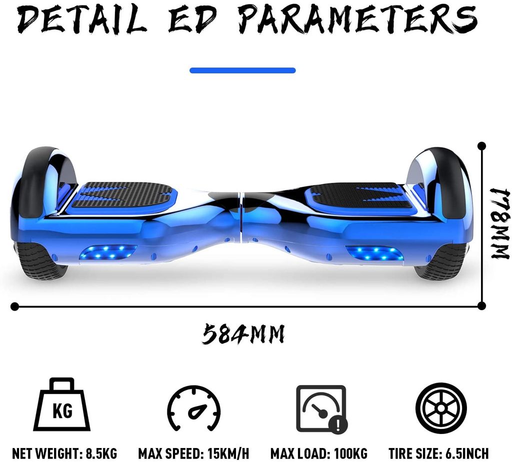 Hoverboard 6,5" Elektro Scooter LED Bluetooth Selbst Balance ElektroRoller Blau 