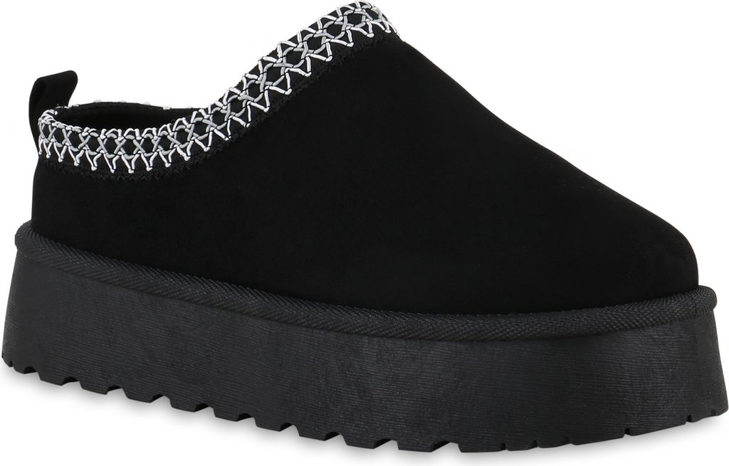 VAN HILL Damen Pantoffeln Hausschuhe Bequeme Prints Plateau Schuhe 840625, Farbe: Schwarz, Größe: 41