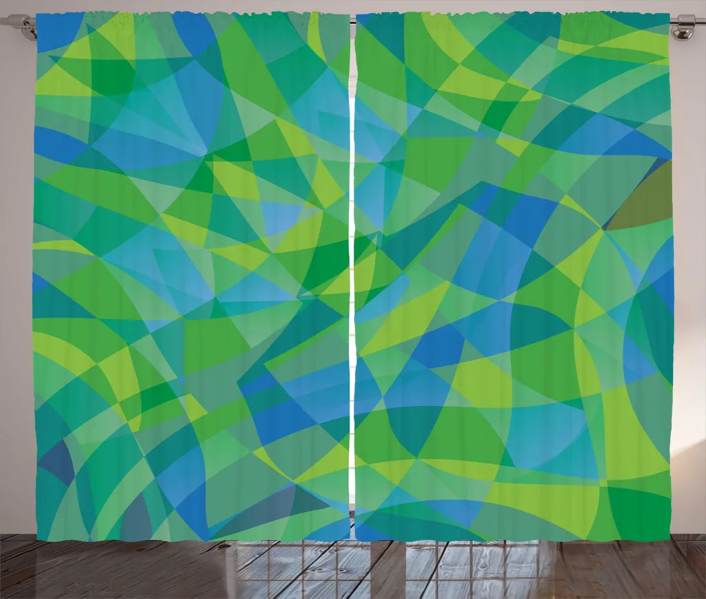 Rideau à Fronces Mosaïque Couleurs Naturelles Vert et Bleu 280x225 cm