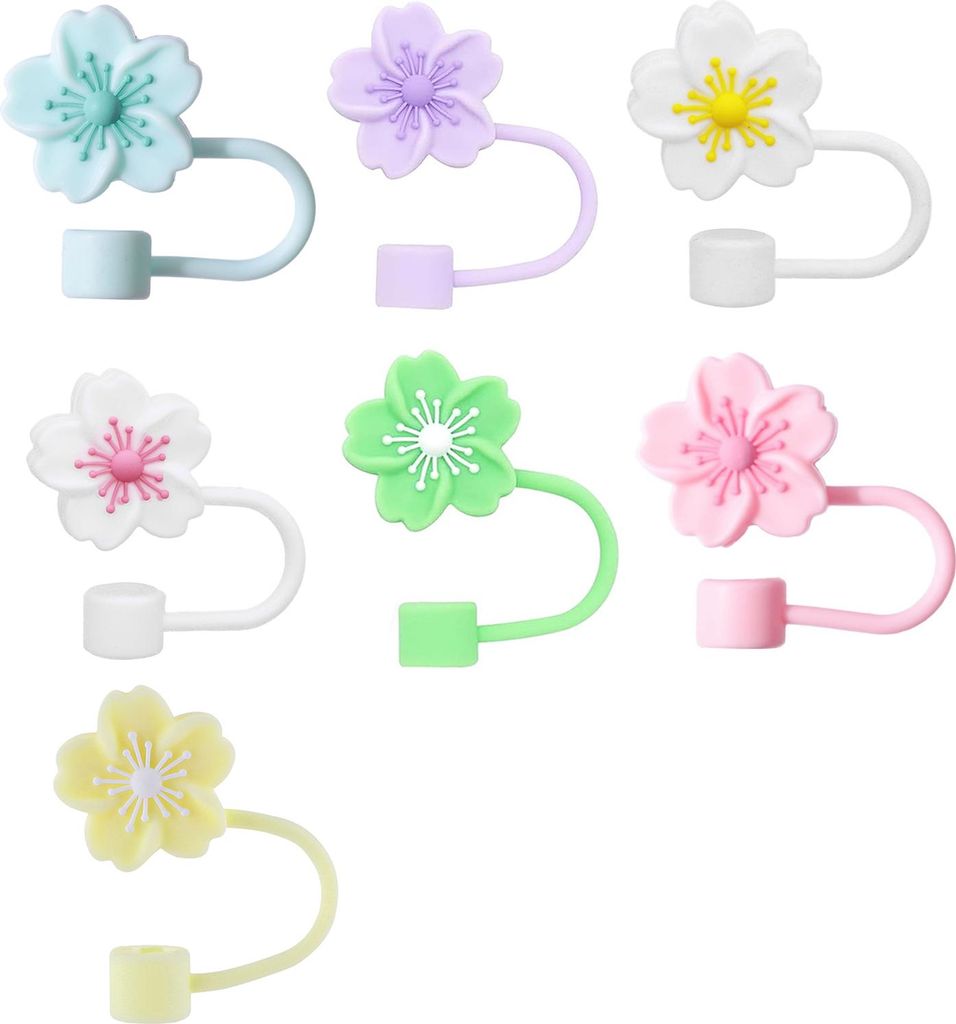 7-teilige Strohhalmkappe in Blumenform, auslaufsicher, staubdicht, 10 mm Strohhalmabdeckung, wiederverwendbares Trinkhalm-Zubehör, Partygeschenke ...