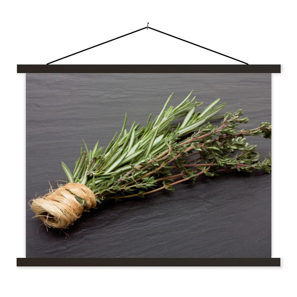 MuchoWow Textilposter Thymian - Kräuter - Grün - Tisch - Küche - Stein 40x30 cm mit schwarzem Rahmen - Dekorationen
