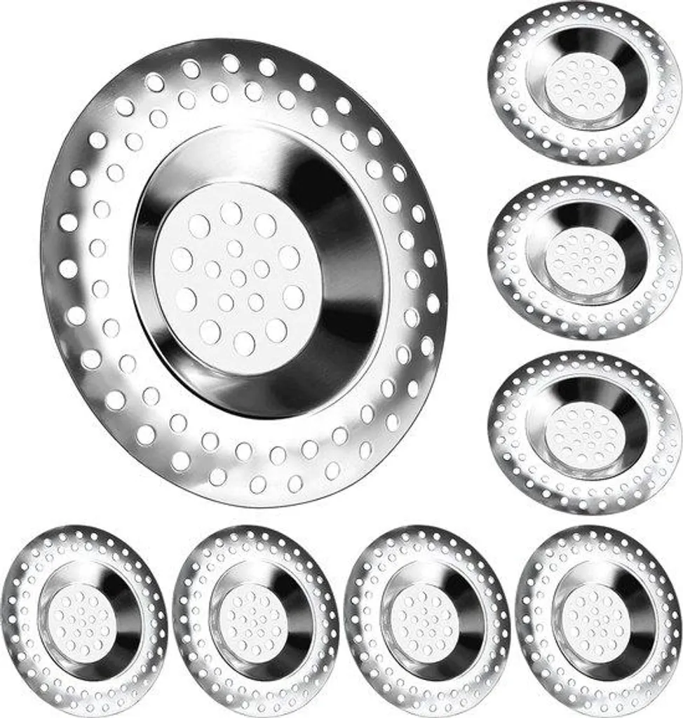 Lot de 8 bouchons de vidange inox avec filtre à cheveux pour douche
