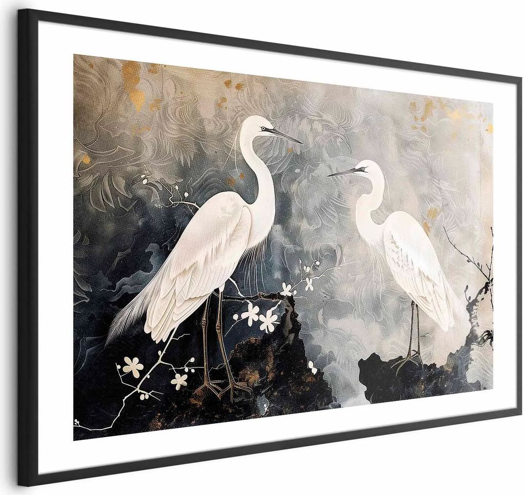 Posterpapier Poster - Herons and Cherry Blossom - oriental-style illustration depicting birds 90x60 cm Tiere g-H-10115-ao-a