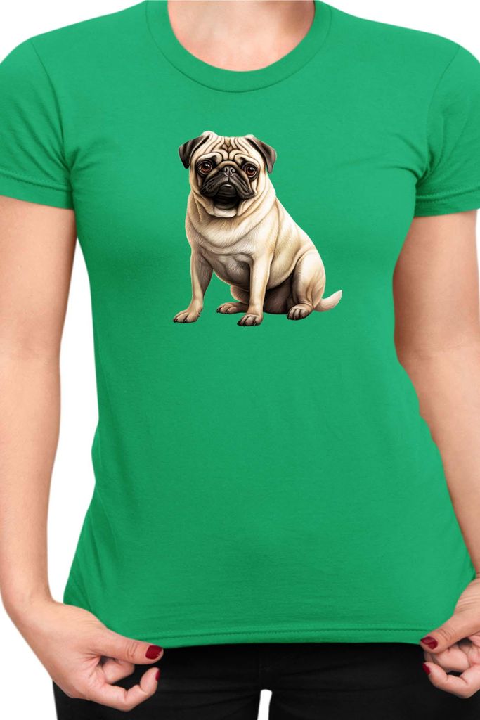 Damen T-Shirt Dogs Breeds Pug Dog Breed 008, Lady M / Grün